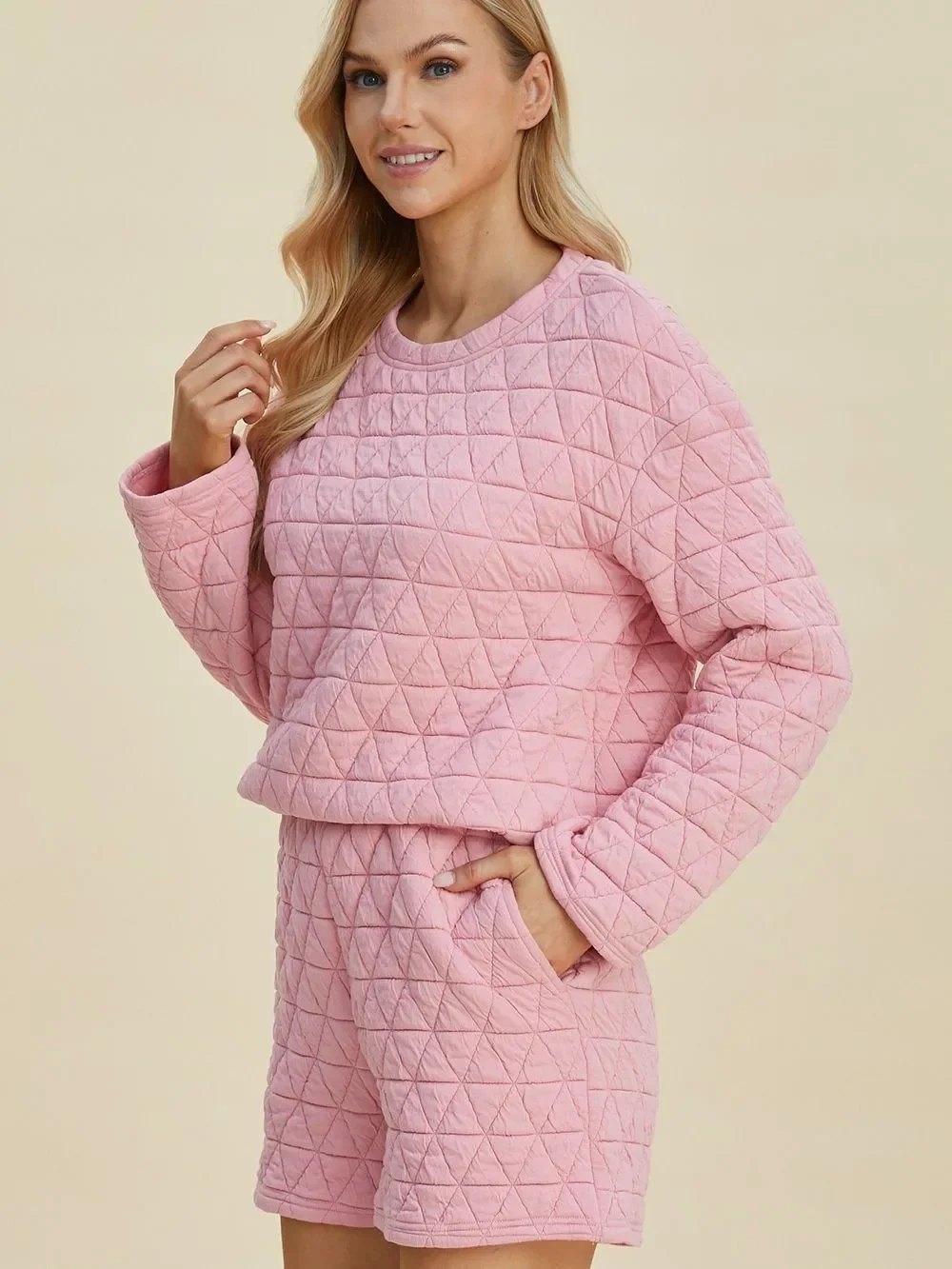Quilted Pink Lounge Short Set - Women's Matching Sets Sz L [8/10]